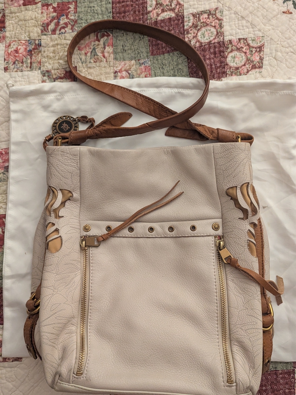 Rafe Cream Leather Shoulder Bag with Tan Trim